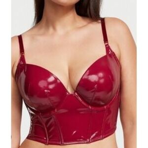 Victoria's Secret Very Sexy Push Up Corset Top Red Lace Trim 32c